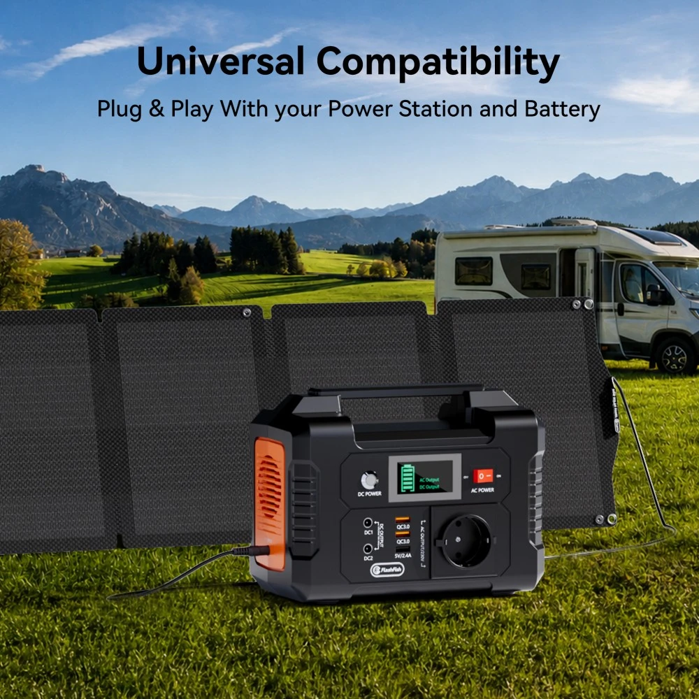 Flashfish SP18V60W Foldable Solar Panel, 60W Max Power, 21.6% Monocrystalline Cells, ETFE Coating, IP65 Waterproof, DC5521 Output, for Power Stations, Camping, RV & Outdoor Use
