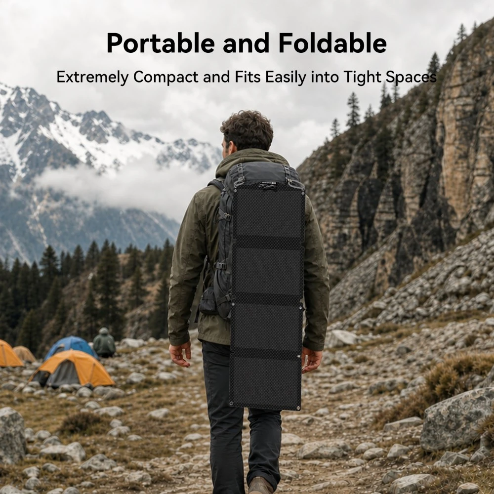 Flashfish SP18V60W Foldable Solar Panel, 60W Max Power, 21.6% Monocrystalline Cells, ETFE Coating, IP65 Waterproof, DC5521 Output, for Power Stations, Camping, RV & Outdoor Use