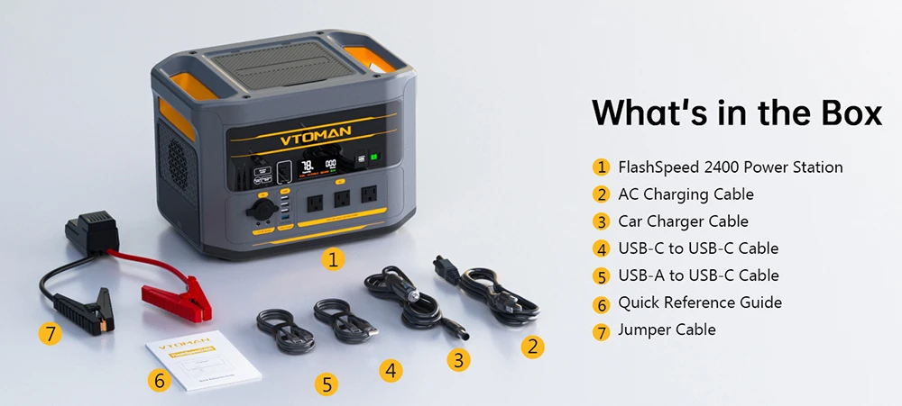 VTOMAN FlashSpeed 2400 Portable Power Station, 1408Wh LiFePO4 Battery, 2400W AC Output, 3200W Peak Power, 12 Output Ports, 100W USB-C, 600W Solar Input, 1500W AC Input, <10ms UPS