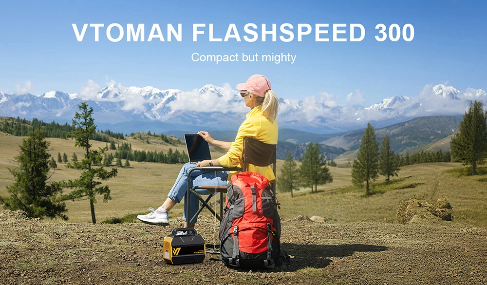 VTOMAN FlashSpeed 300 Portable Power Station, 230Wh LiFePO4 Battery, 300W AC Output, 600W Peak Power,  7 Ports, 100W USB-C Input/Output, 3 USB-A Ports, 12V/10A DC Output, 90W DC Input