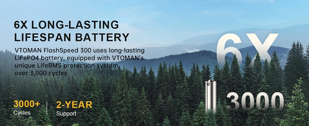 VTOMAN FlashSpeed 300 Portable Power Station, 230Wh LiFePO4 Battery, 300W AC Output, 600W Peak Power,  7 Ports, 100W USB-C Input/Output, 3 USB-A Ports, 12V/10A DC Output, 90W DC Input