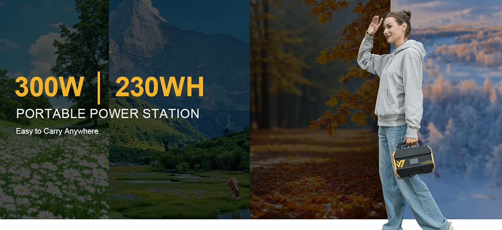 VTOMAN FlashSpeed 300 Portable Power Station, 230Wh LiFePO4 Battery, 300W AC Output, 600W Peak Power,  7 Ports, 100W USB-C Input/Output, 3 USB-A Ports, 12V/10A DC Output, 90W DC Input