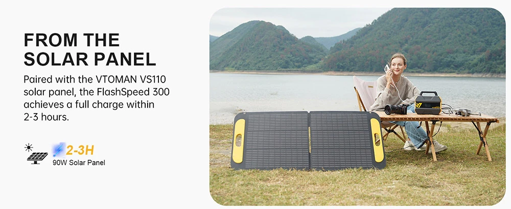 VTOMAN FlashSpeed 300 Portable Power Station, 230Wh LiFePO4 Battery, 300W AC Output, 600W Peak Power,  7 Ports, 100W USB-C Input/Output, 3 USB-A Ports, 12V/10A DC Output, 90W DC Input