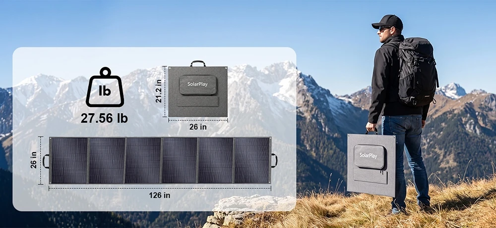 Panneau solaire portable SolarPlay T400 400 W, rendement de conversion de 25 %, étanchéité IP65, angle d'inclinaison réglable, connexion série et parallèle