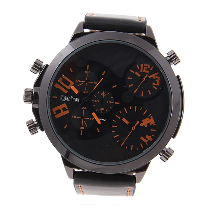 Oulm Brand Best Men s Quartz 3 Movt Leather Band Watch