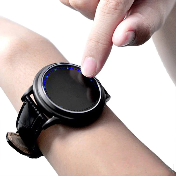 Hot Selling Stylish Abyss Inspired Blue LED Touch Screen Soft Leather Wrist Watch