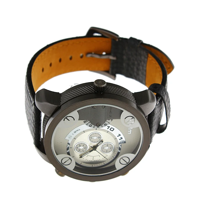 Oulm 3130 Dual Movt Quartz Watch with Leather Watchband for Male