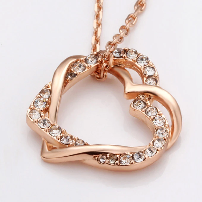 Fashion 18KRGP Cordate Diamond Pendant Alloy Necklace Gold