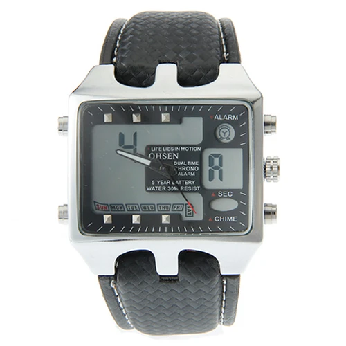 Analog Digital Dial Unisex Wrist Watch with Black PU Watchband