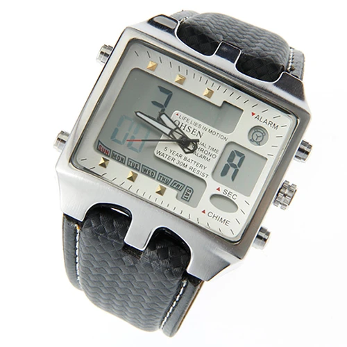 Analog Digital Dial Unisex Wrist Watch with Black PU Watchband