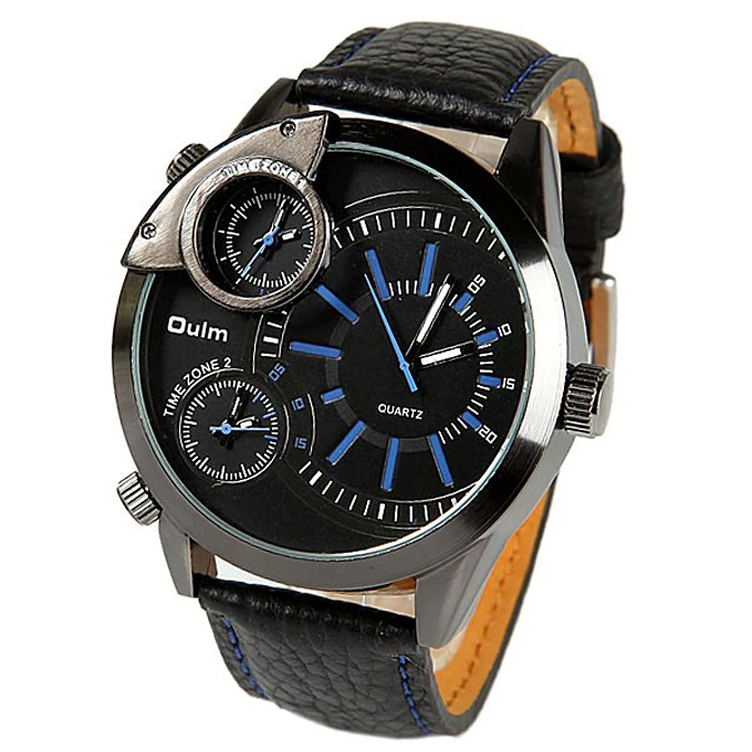 Oulm 3136 Quartz Men s Watch with Three Movt and Leather Band