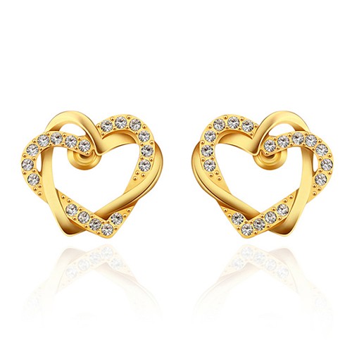 Women Jewelry Double Heart-shaped Earrings with Rhinestones Decor
