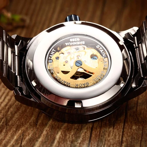 Men s Analog Mechanical Wrist Watch with Silver Steel Band