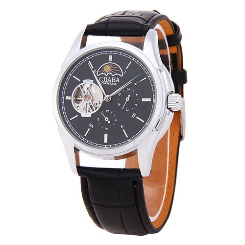 Makibes CJIABA GA503 Black Leather Srtap Mechanical Analog Watch