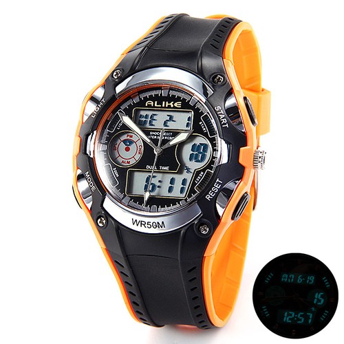 LED Alloy Quartz Rubber Strap 50 Meters Waterproof Sport Watch