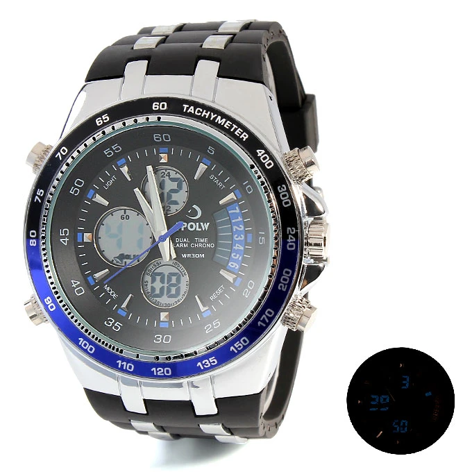 Hpolw 605 LED Big Dial Analog Digital Quartz Sport Watch for Man