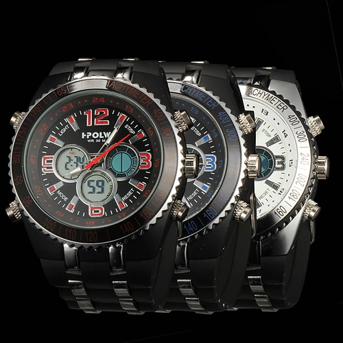 Hpolw FS 587 Men s LED Stainless Steel Analog Digital Sport Watch