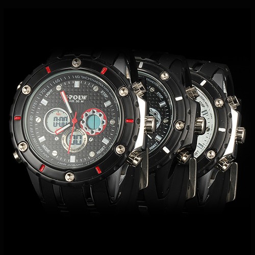 Analog Digital Hpolw Sport Hpolw FS-592 Men's LED Stainless Steel