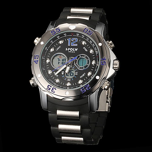 Hpolw FS 608 Men s LED Stainless Steel Analog Digital Sport Watch