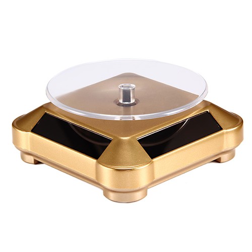 Solar Powered Display Turntable Rotating Stand & Rack Jewelry Phone Golden