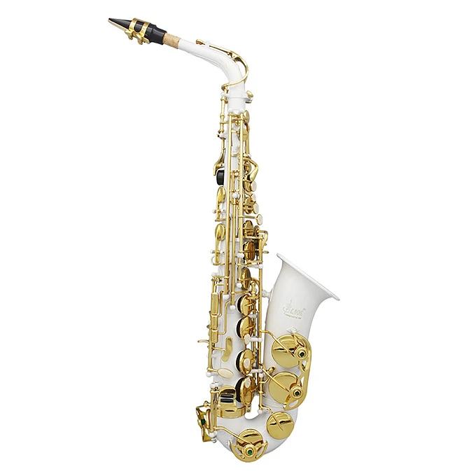LADE WSS 896 Classic Carve Patterns Brass bE Alto Saxophone with Pearl Shell Button White