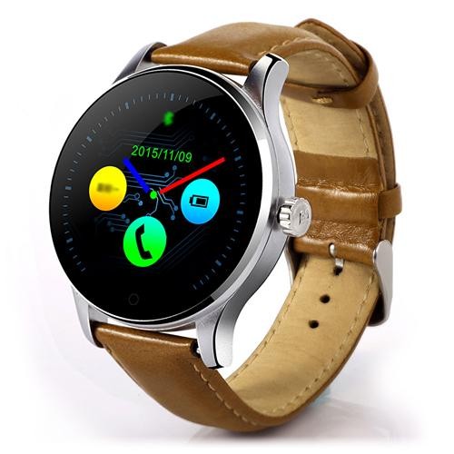 Makibes K88H Smart Bluetooth Watch Heart Rate Monitor Smartwatch MTK2502 Siri Function Gesture Control For iOS Andriod (Leather Band) - Brown