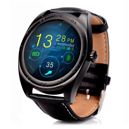 New K89 MTK2502C Smart Watch with Leather Band Black