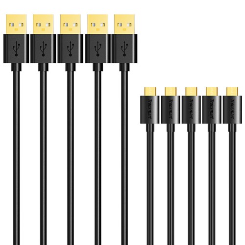 Tronsmart [5 Pack] 6ft*1 & 3.3ft*3 & 0.3ft*1 Gold Plated Premium Micro USB Cable Sync & Charging Cable 0.3M 1M 1.8M