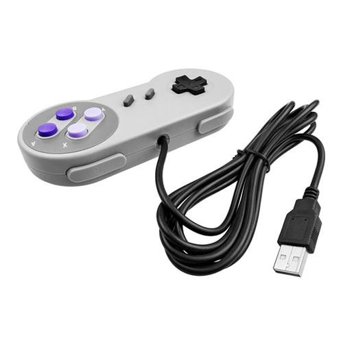 USB Controller with Purple Function Button for SNES Deep Gray