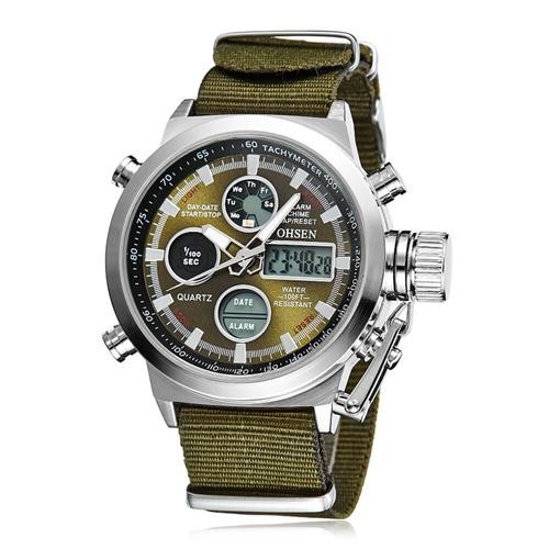 OHSEN AD1601 Men Digital Quartz Wrist Watch Army Green Dial