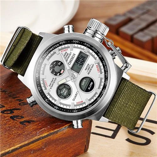 OHSEN AD1601 Men Digital Quartz Wrist Watch White Dial