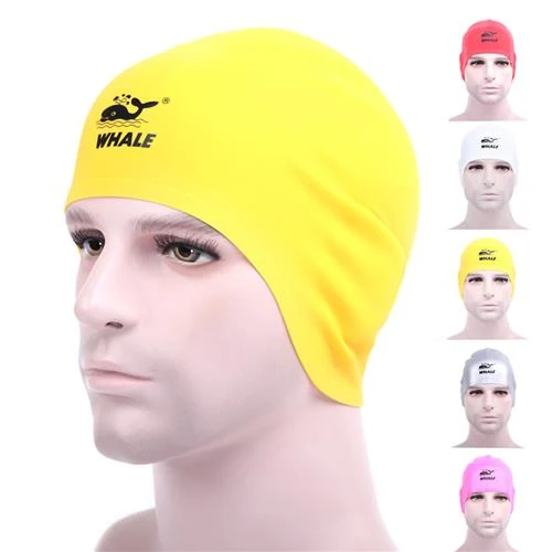 WHALE CAP-1711 Silicone Ear Protection Swim Caps Yellow