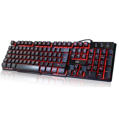 Rii RK100 angenehmer Tastenanschlag Einsteiger Gaming Tastatur mit farbiger Hintergrundbeleuchtung schwarz deutsches QWERTZ Layout 