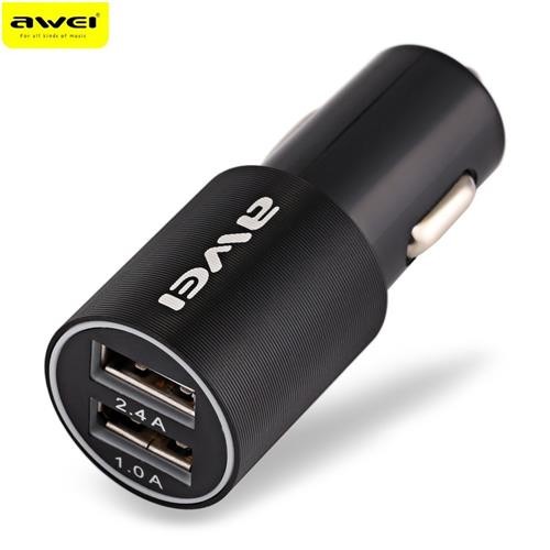 Awei C 100 Dual Usb Ports Car Charger 5v 2 4a Quick Charge For Universal Smart Phones Iphone Android Phones Black