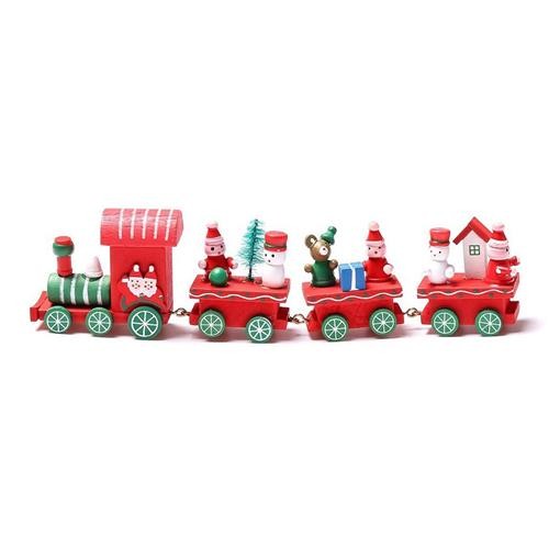 4 Piece Wooden Christmas Santa Tree Train Red