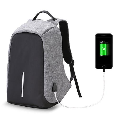 Anti theft Lightweight Backpack With USB Charging Port Waterproof Grey