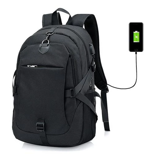 Backpack With USB Charging Port For Businessmen Students Black