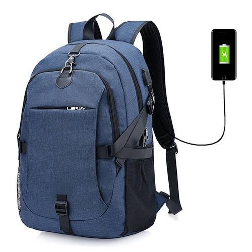 Backpack With USB Charging Port For Businessmen Students Blue