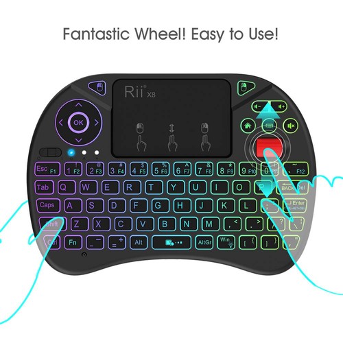 Rii X8 RGB Hintergrundbeleuchtung 2.4G Mini kabellos QWERTY Tastatur Touchpad Combo mit Multi Touch & Scrollrad