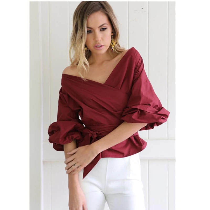 Sexy Strapless V-Neck Cross Chiffon Shirt