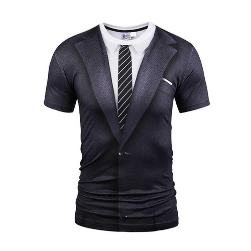 printed shirt with black suit