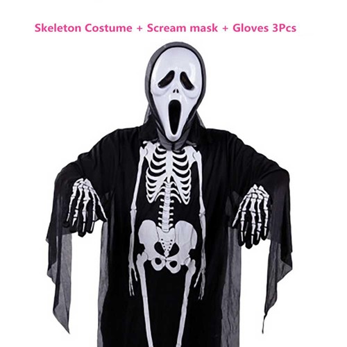 Halloween Costumes Skeleton Head Costume Scream Mask Gloves
