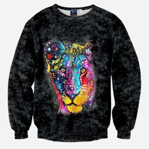 3D Digital Printed Tiger Pattern Crewneck Sweatshirt Black