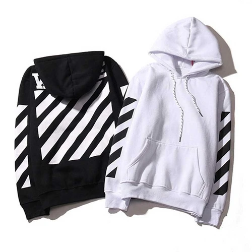 Off white basic style clearance striped pullover hoodie black