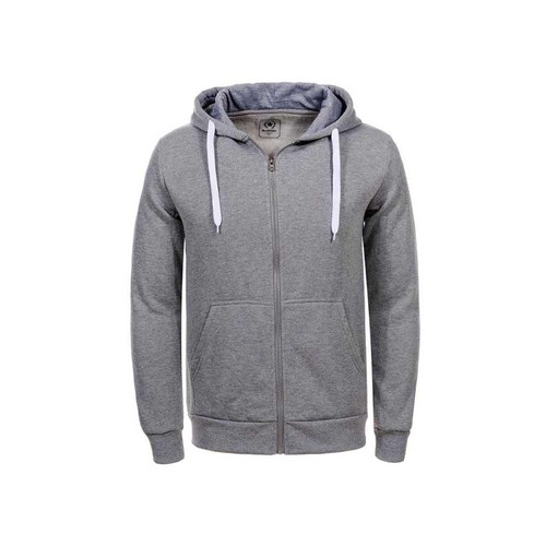 Men Autumn Zipper Hoodie Sweatshirt Size 2XL Light Gray