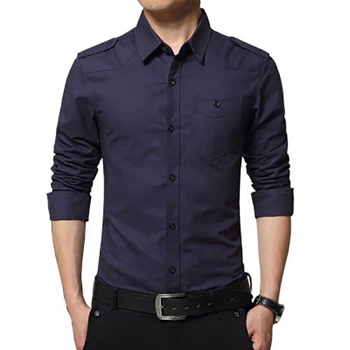 Men's Cotton Long Sleeve Shirt Dark Blue