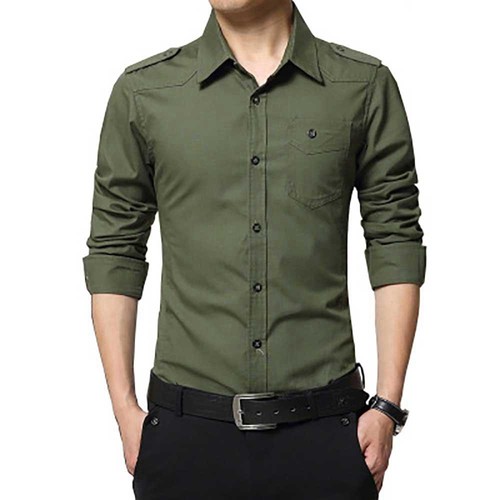 Men's Cotton Long Sleeve Shirt Green