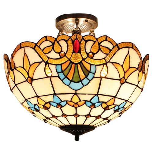 Fumat Tiffany Stained Glass Ceiling Lamp Traditional Flower Chandelier