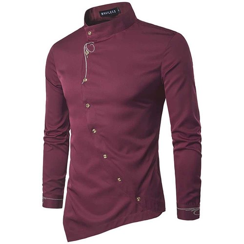Men's Fashion Casual Long Sleeve Shirt Burgundy
