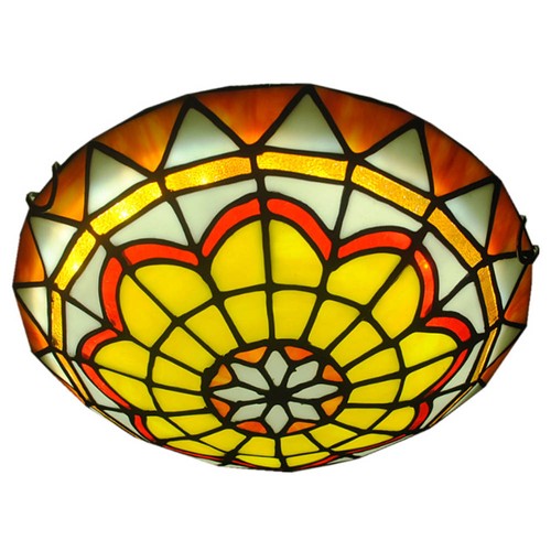 Fumat Mediterranean Tiffany Style Stained Glass Ceiling Light Drum Shape Design Type A Size 30cm